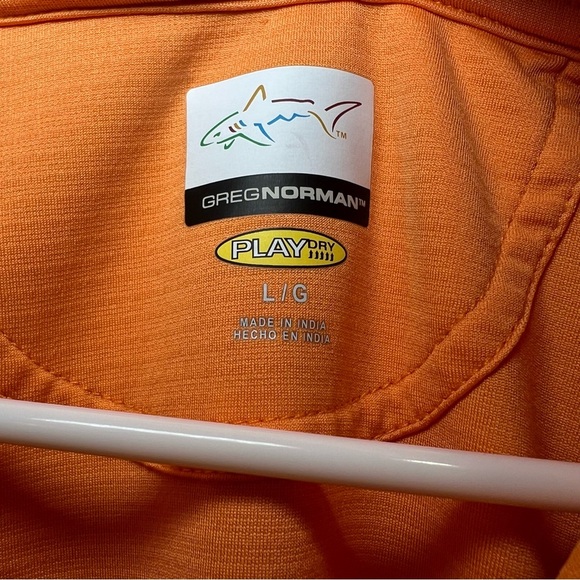 Greg Norman Five Iron Golf Polo Shirt Bright Orange Shark Logo Play Dry Large - Picture 3 of 8